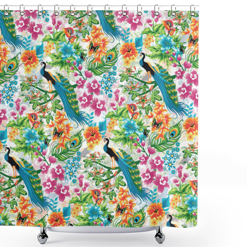 Personality  Seamless tropical pattern with peacocks and flowers. shower curtains