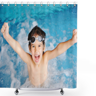 Personality  Summertime And Swimming Activities For Happy Children On The Pool Shower Curtains