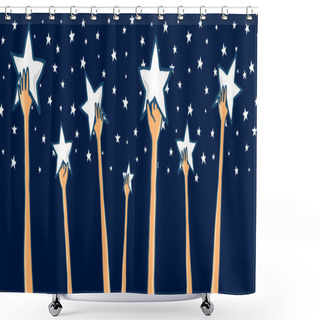 Personality  Group Of Hands Reaching For The Stars Or Success Shower Curtains