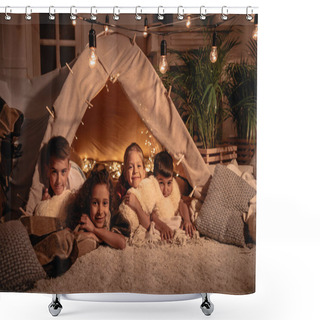 Personality  Multicultural Children Resting In Tent At Home Shower Curtains