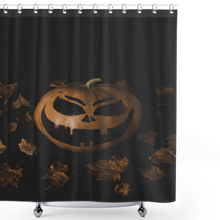 Personality  Pumpkin For Halloween And Dried Leaves Shower Curtains