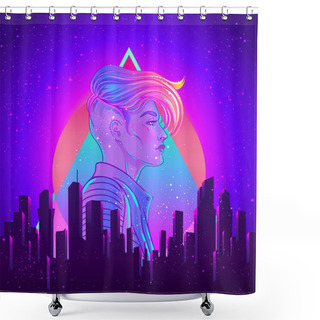 Personality  Portrait Of A Young Pretty Androgynous Woman With Short Shaved P Shower Curtains