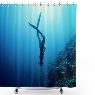 Personality  Freediver Swim In The Sea Shower Curtains