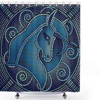 Personality  Blue Mosaic Unicorn Shower Curtains