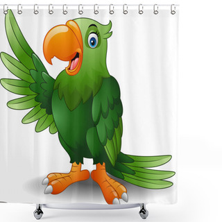 Personality  Cartoon Green Parrot Waving Shower Curtains