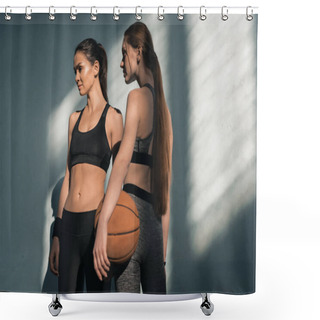 Personality  Sporty Women With Basketball Ball Shower Curtains