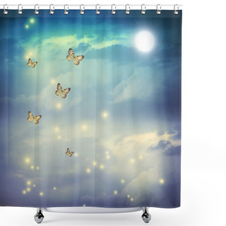 Personality  Butterflies In A Fantasy Moonligt Landscape Shower Curtains