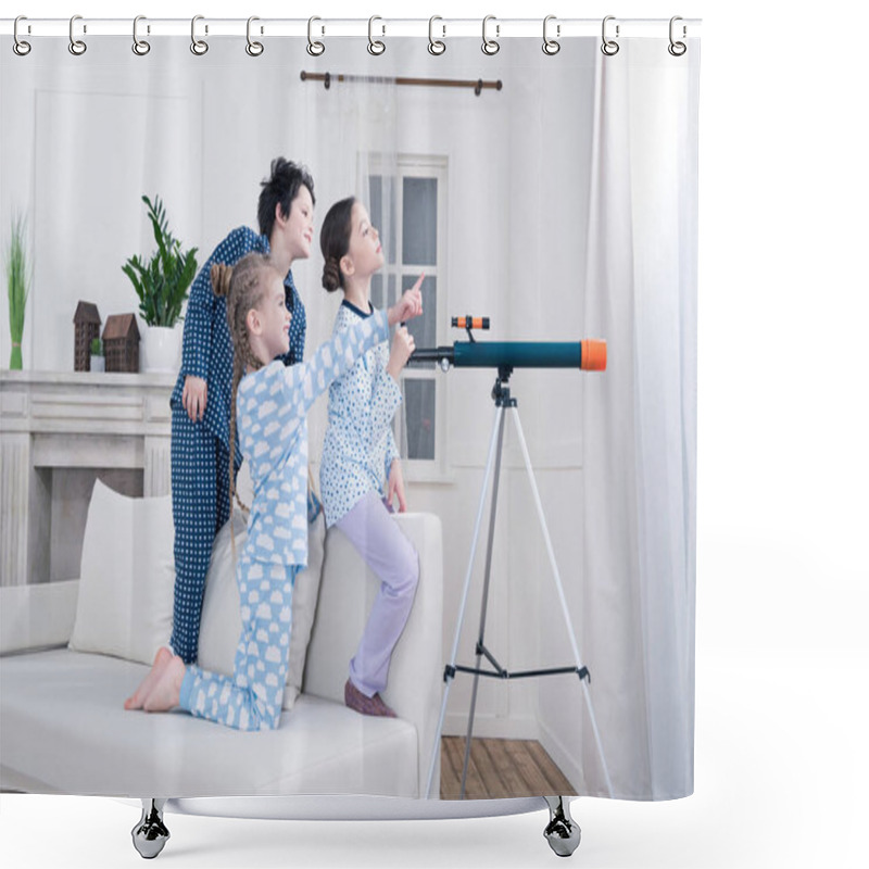Personality  Kids Playing With Telescope Shower Curtains