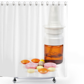 Personality  Nose Spray And Varicoloured Pills Shower Curtains