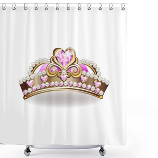 Personality  Crown Of A Princess With Pearls And Pink Gemstones. Vector Illustration. Shower Curtains