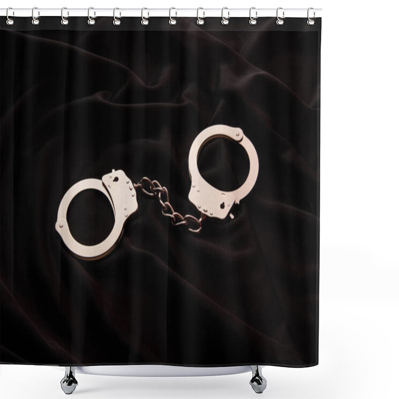 Personality  Metal Handcuffs On Black Textile Background Shower Curtains