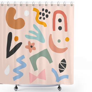 Personality  Collection Of Flat Hand Drawn Contemporary Abstract Illustrations. Colorful Abstraction Doodles And Shapes. Trendy Paper Cut Style. Shower Curtains