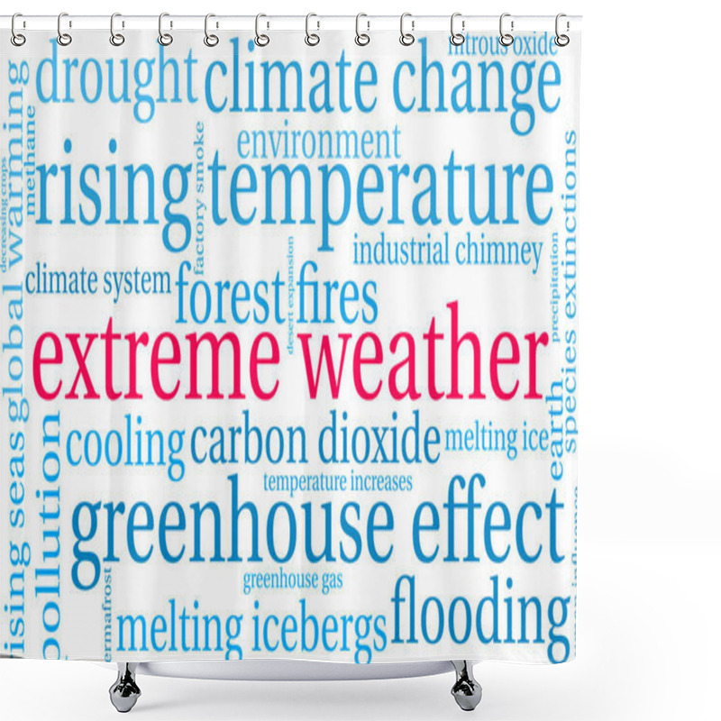 Personality  Extreme Weather word cloud on a white background.  shower curtains