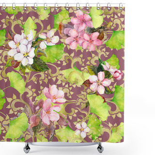 Personality  Vintage Floral Ornament. Seamless Watercolor Ornament Shower Curtains
