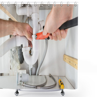 Personality  Male Plumber Fixing Sink Shower Curtains