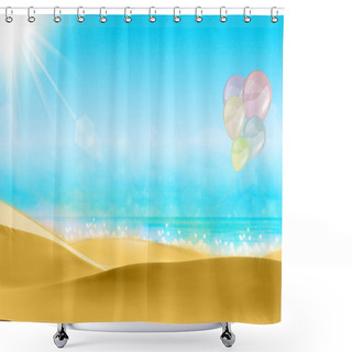 Personality  Balloons On A Beach Blue Sky. Freedom Concept Shower Curtains