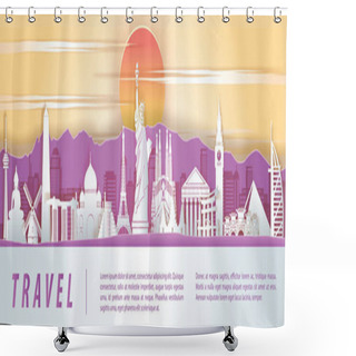 Personality  World Famous Landmark Paper Art With Orange Red Color Design Shower Curtains