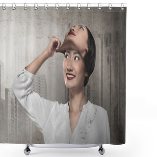 Personality  Businesswoman Remove Her Face Mask Shower Curtains