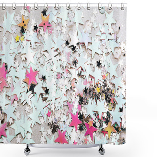 Personality  Sparkling And Holographic Stars On Silver Background. Shower Curtains