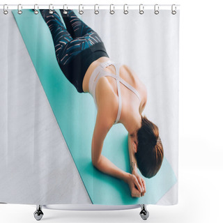 Personality  Top View Of Sportswoman Doing Plank On Fitness Mat At Home  Shower Curtains