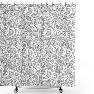 Personality  Monochrome Seamless Pattern With Floral Motifs, Vector, Illustration Shower Curtains