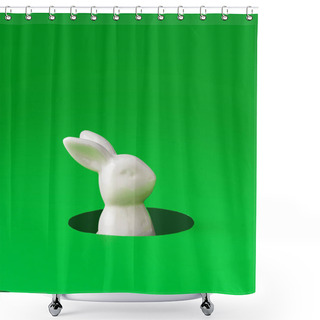 Personality  White Easter Bunny Peeking Out From Hole, Creative Minimal Concept   Shower Curtains