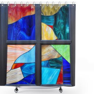 Personality  Colorful  Multicolored Stained Glass Window With Irregular Block Pattern In A Hue Of Blue Shower Curtains