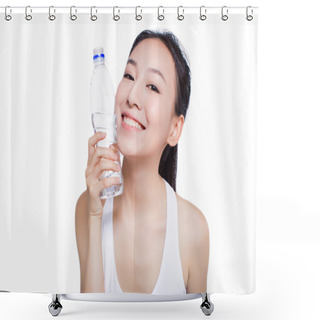 Personality  Healthy Asian Woman With Water Bottle Shower Curtains