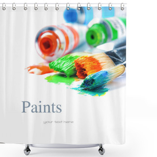 Personality  Colorful Paints And Artist Brushes Shower Curtains