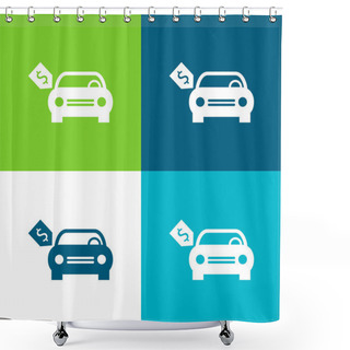 Personality  Brand New Car With Dollar Price Tag Flat Four Color Minimal Icon Set Shower Curtains