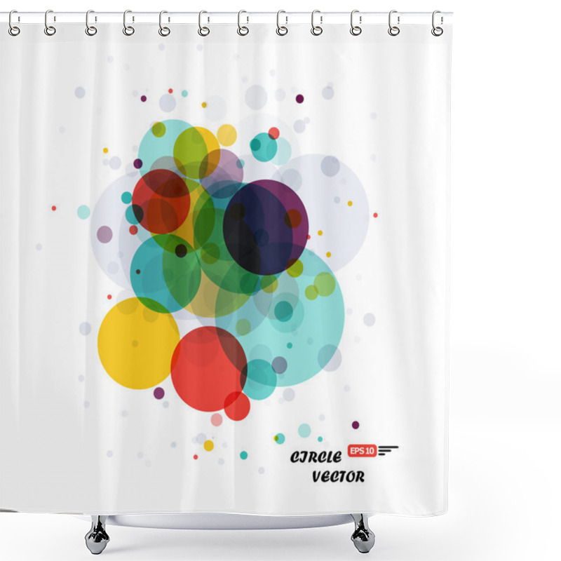 Personality  Abstract Composition. Minimalistic Fashion Backdrop Design. Colored Circle Figure  Pattern. Blue, Yellow, Red Sphere Font Texture. Creative White Banner. Bubble Icon Connection Flyer Fiber. Vector Art Shower Curtains