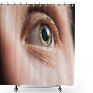 Personality  Close Up View Of Young Man Eye With Eyelashes And Eyebrow Looking Away Shower Curtains