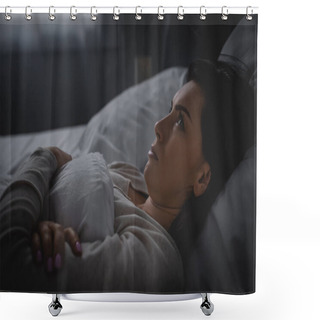 Personality  Attractive Woman Having Insomnia While Lying On Bed  Shower Curtains