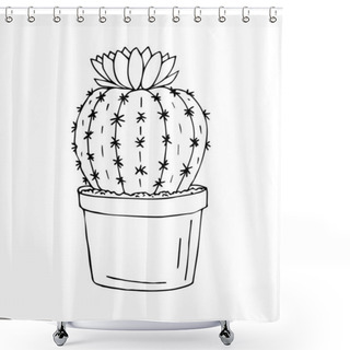 Personality  Vector Hand Drawn Doodle Sketch Flower Cactus In Pot Isolated On White Background Shower Curtains
