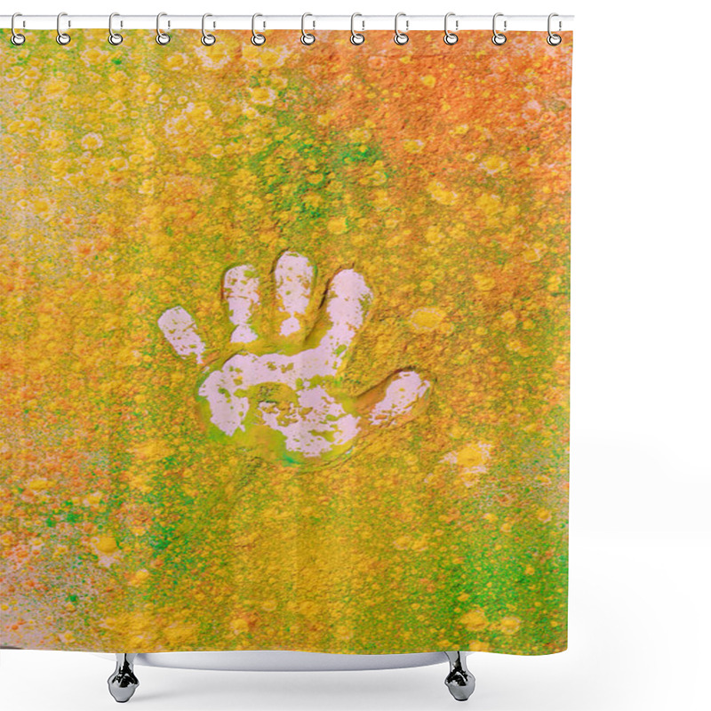 Personality  handprint on orange, yellow and green colorful holi paint explosion shower curtains