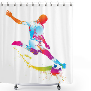 Personality  Soccer Player Kicks The Ball. Vector Illustration. Shower Curtains