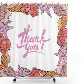 Personality  Vector Summer Beach Seashell Tropical Elements. Frame With Thank You Lettering. Shower Curtains