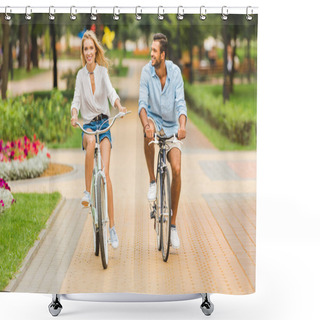 Personality  Happy Couple Riding Bicycles Shower Curtains