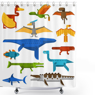 Personality  Sea And Flying Dinosaurs Jungle Forest Wildlife Animal Vector Illustration Shower Curtains