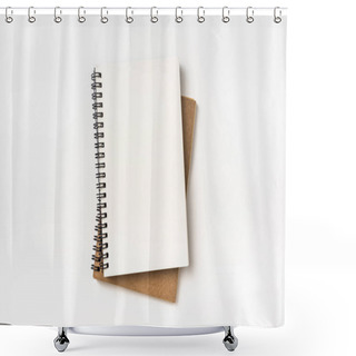 Personality  Business Concept - Top View Collection Of Two Kraft Spiral Notebook Isolated On Background For Mockup Shower Curtains