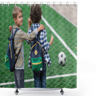 Personality  Schoolboys On Soccer Field  Shower Curtains