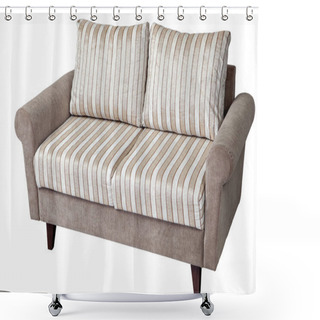 Personality  2 Seater Sofa Upholstered In Striped Fabric, Isolated On White.  Shower Curtains