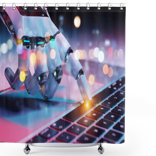 Personality  Robotic Hand Pressing A Keyboard On A Laptop 3D Rendering Shower Curtains