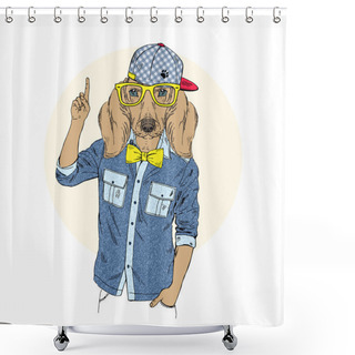 Personality  Doggy Hipster Point Out Up. Shower Curtains