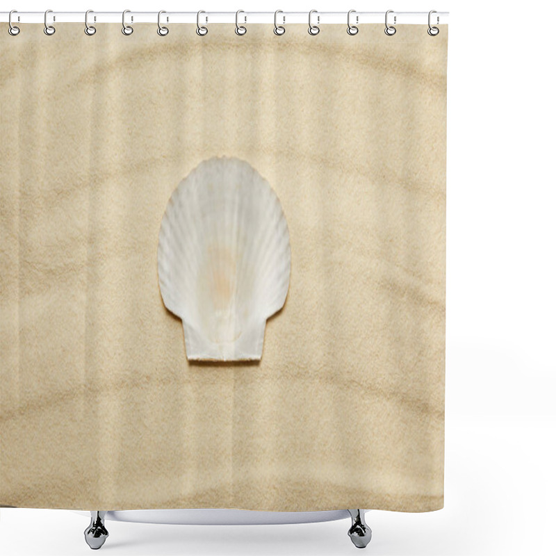 Personality  Top View Of Seashell On Sandy Beach In Summertime  Shower Curtains