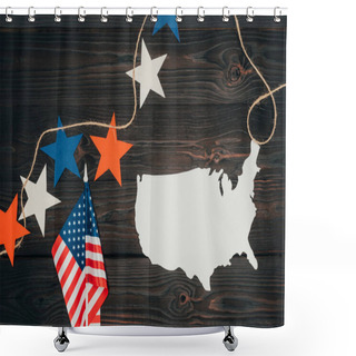 Personality  Top View Of Arranged American Flags, Piece Of Map And Stars On Wooden Surface, Presidents Day Celebration Concept Shower Curtains