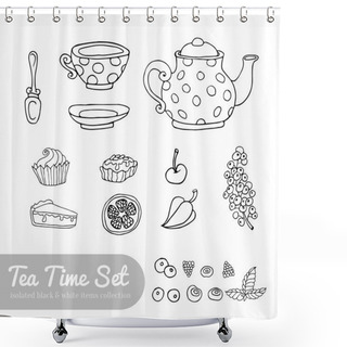 Personality  A Set Of Party Objects For Tea Time Hand Drawn Shower Curtains