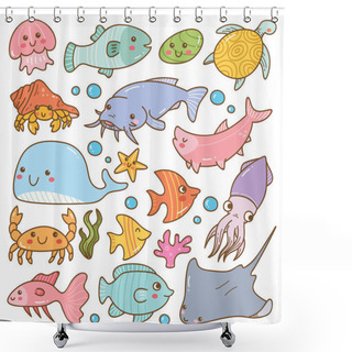 Personality  Set Of Cute Funny Fish Shower Curtains