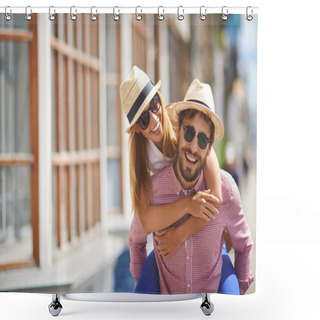 Personality  Portrait Of Happy Couple Shower Curtains