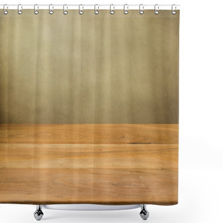 Personality  Empty Wooden Table Over Grunge Background. Shower Curtains